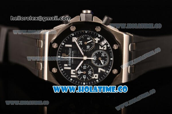 Audemars Piguet Royal Oak Offshore Miyota OS20 Quartz Steel Case with Black Dial and White Arabic Numeral Markers - PVD Bezel (EF) - Click Image to Close